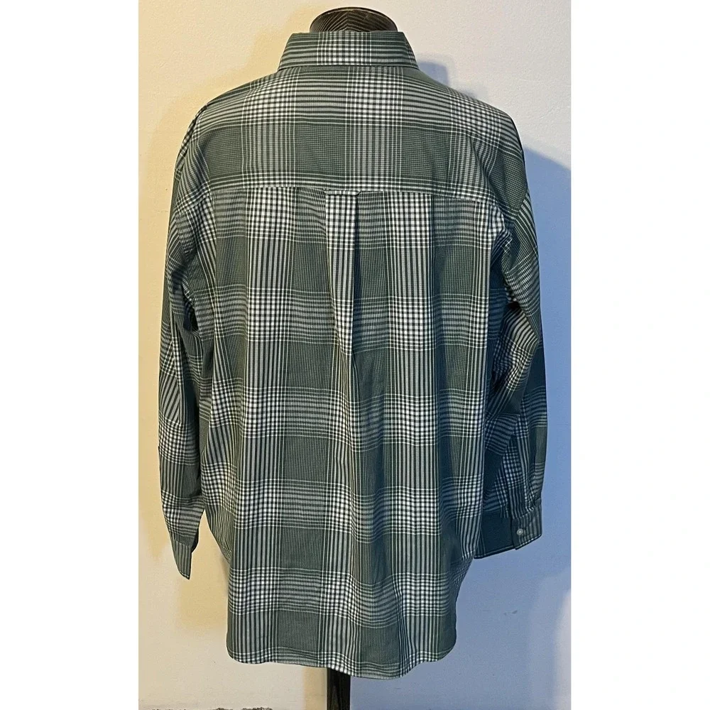 Chaps Men's‎ XL Green White Plaid Button Down Long Sleeve Easy Care Cotton Shirt